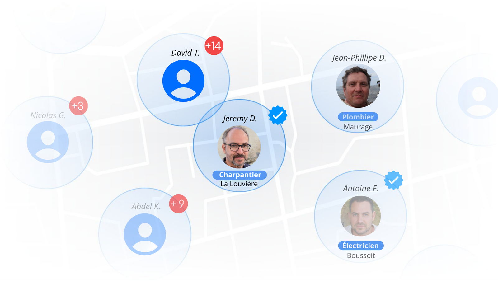 Carte locale et rue de La Louvière, mise en avant des artisans recommandés